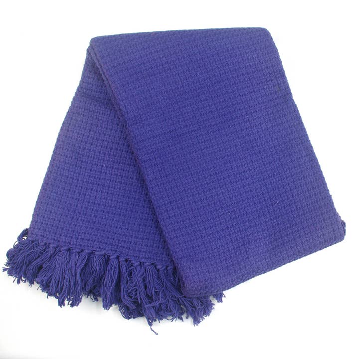 Katoenen handgeweven Stonewash-plaid met effen kleurstof - marineblauw voor wholesale door Kantha Decor