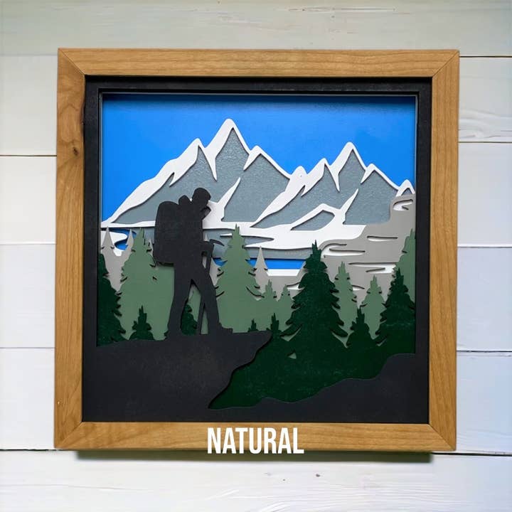 Dusty Square Designs - Wholesale Wall Accent - 3D Layered Hiker Mountain. Mountain Landscape. Wall Decor