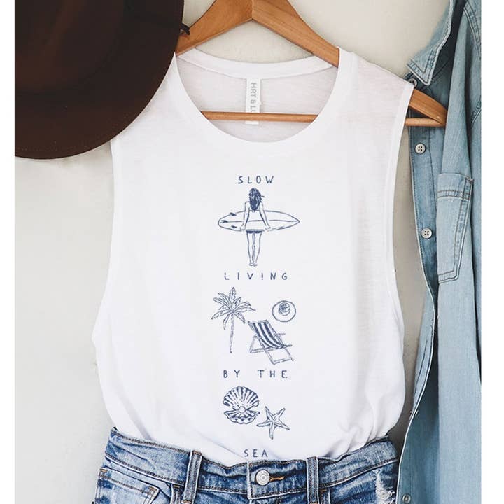 HRTandLUV - Vendita all'ingrosso Canotta - Donna - CANOTTA GRAFICA MINERALE VIVERE LENTAMENTE VICINO AL MARE0