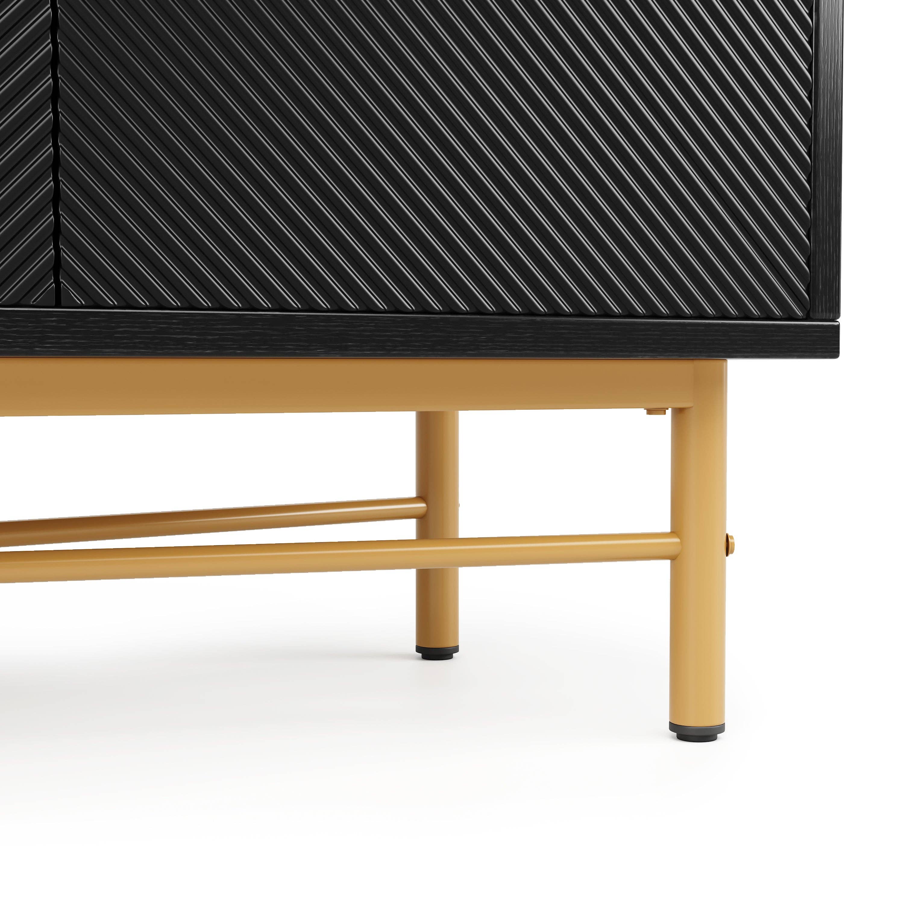 Urban Meuble - Wholesale Cabinet - Black sideboard with wood-effect embossed texture, 4 doors, luxury style with golden accent POLLENBASK13