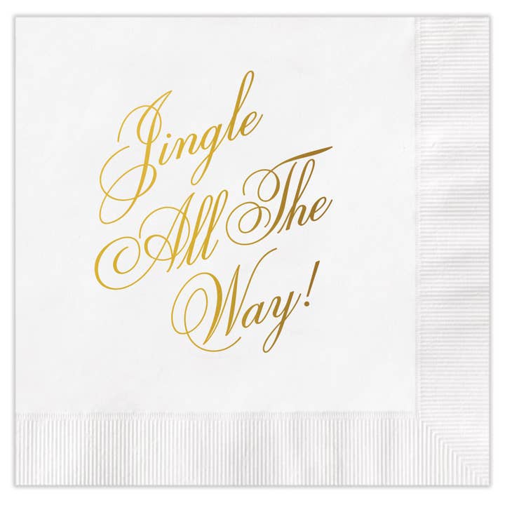 Jingle all the Way (white w/ gold) Napkin Set for wholesale by Katherine Kelly Design