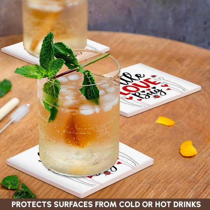 3dRose - Wholesale Coasters - 3dRose, Little Love Bug Cute Typography in Red and Black with Ladybugs, Coaster2