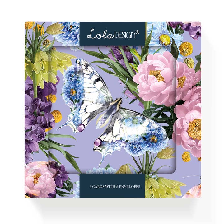 Pack of Six Butterfly Notecards with Envelopes – by Lola Design for wholesale by Lola Design Ltd
