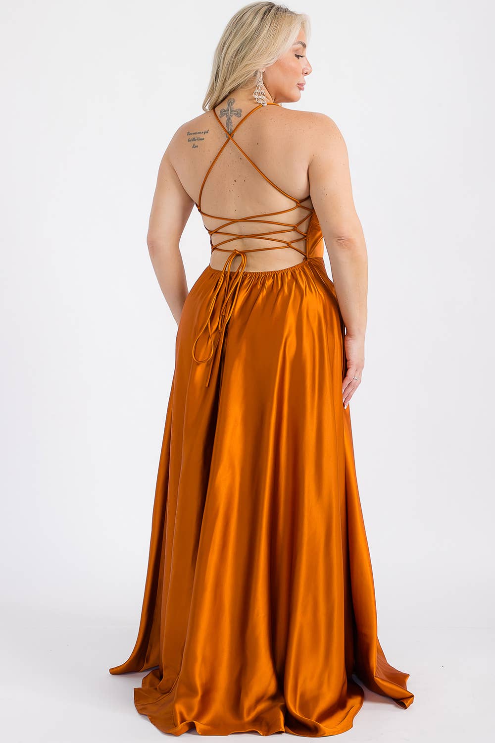 Maniju - Wholesale Gown - Women's - MF21160P PLUS SIZE SATIN DRESS WITH ELASTIC WAISTBAND 7