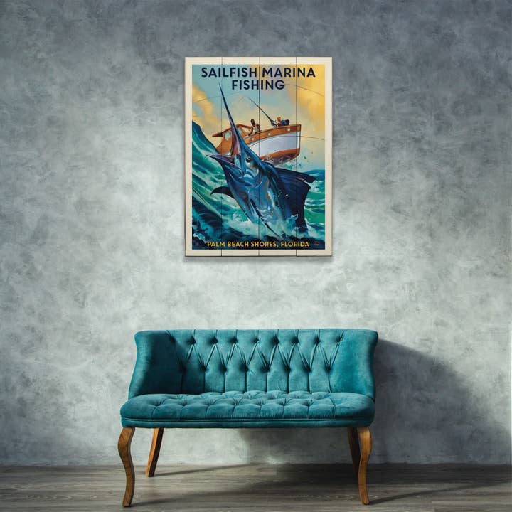 Old Wood Signs - Vente Affiche d'art - Sportif Classique : Pêche en Haute Mer - Art Mural en Bois et Métal1