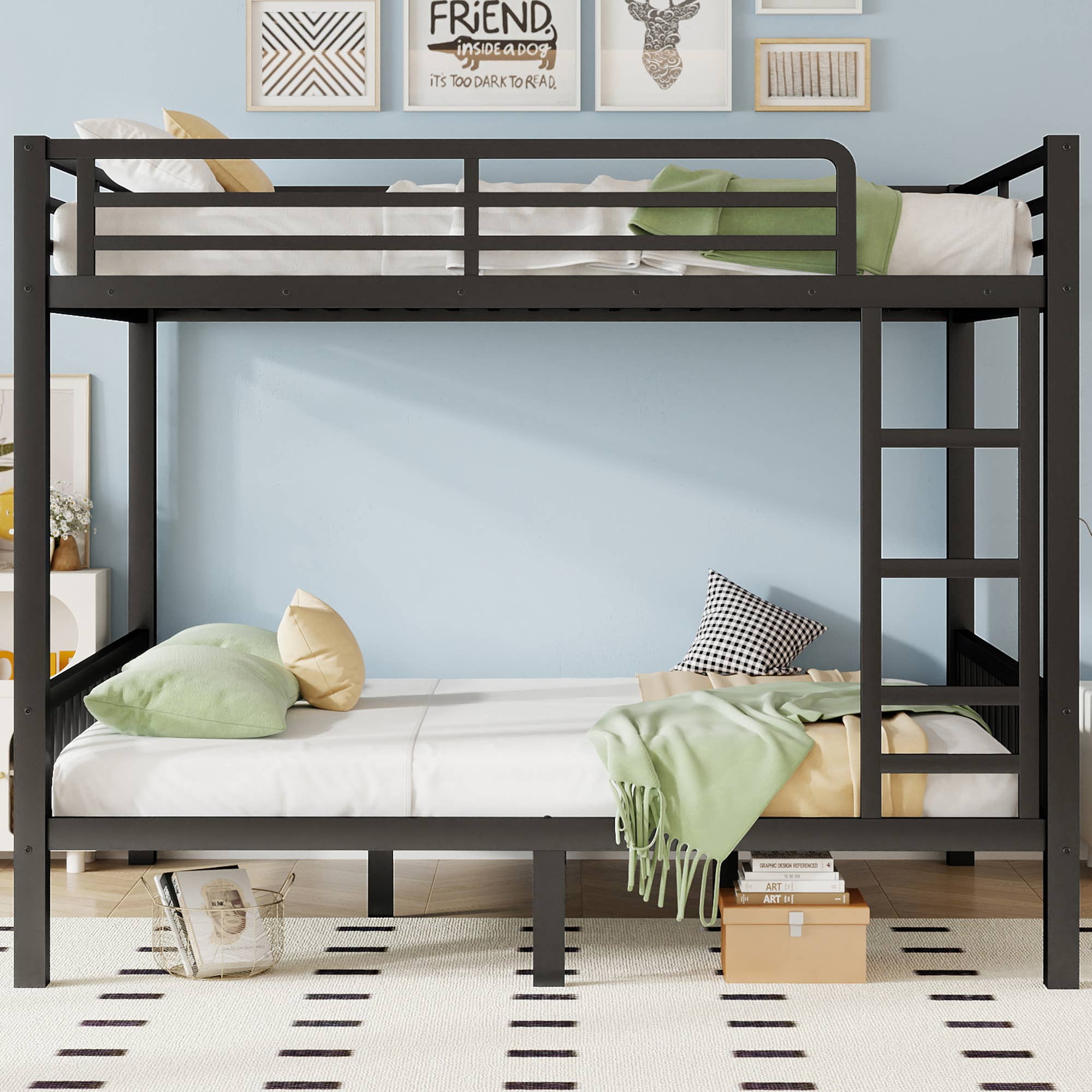 39F Inc. - Wholesale Bed - Queen Over Queen Metal Bunk Bed with Ladder, Black4