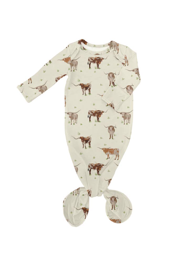 Goosies - Wholesale Babygown - Baby - Longhorn Cows - Knotted Gown