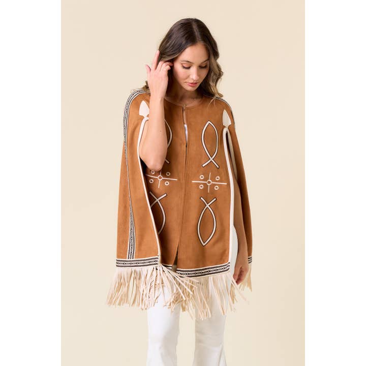 Saints & Hearts - Wholesale Cape - Women's - SIJ5386A CREAM FRINGED CAPE WITH EMBROIDERY21
