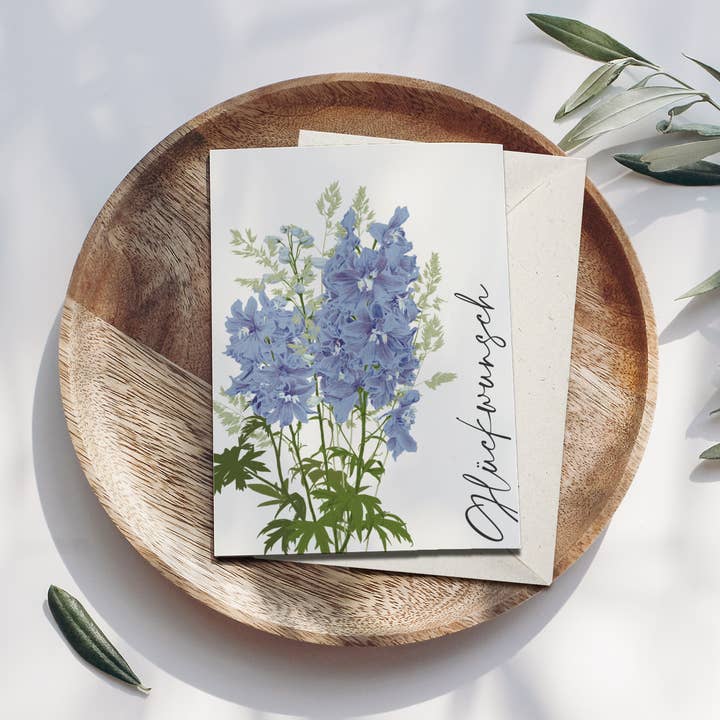 Wildblumen Atelier - Wholesale Congratulations Card - Greeting card congratulations blue flowers, with envelope, FSC1