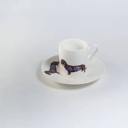 Lola, Sausage Dog Espressokop en schotel (handel) voor wholesale door Jane Haigh Country Art