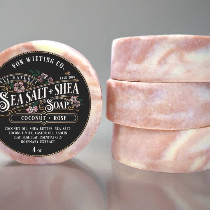 Coconut + Rose Sea Salt & Shea Soap for wholesale by Von Wieting Co.