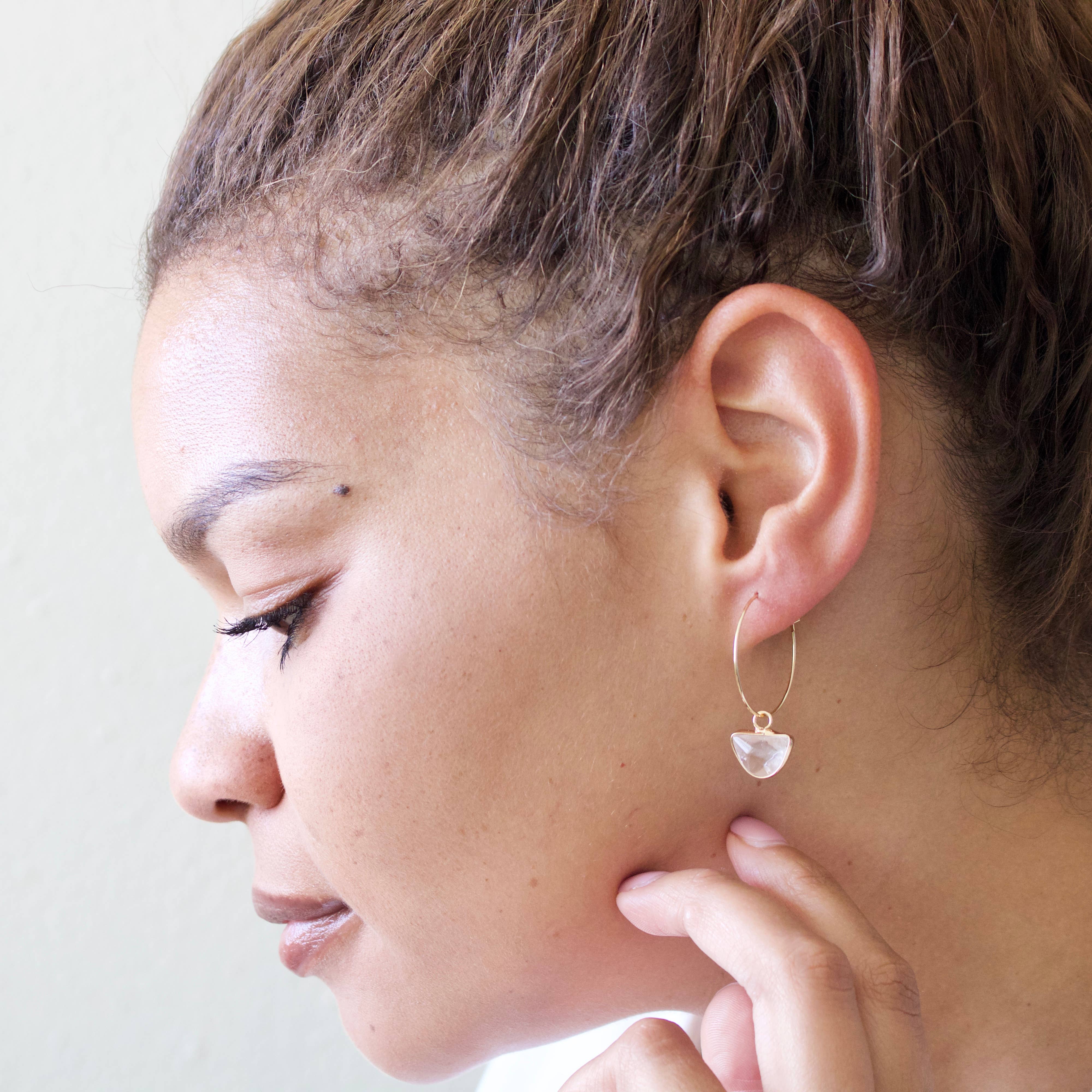 TISH jewelry - Wholesale Hoop Earrings - Aura // Clear Quartz Crystal Hoop Earrings6