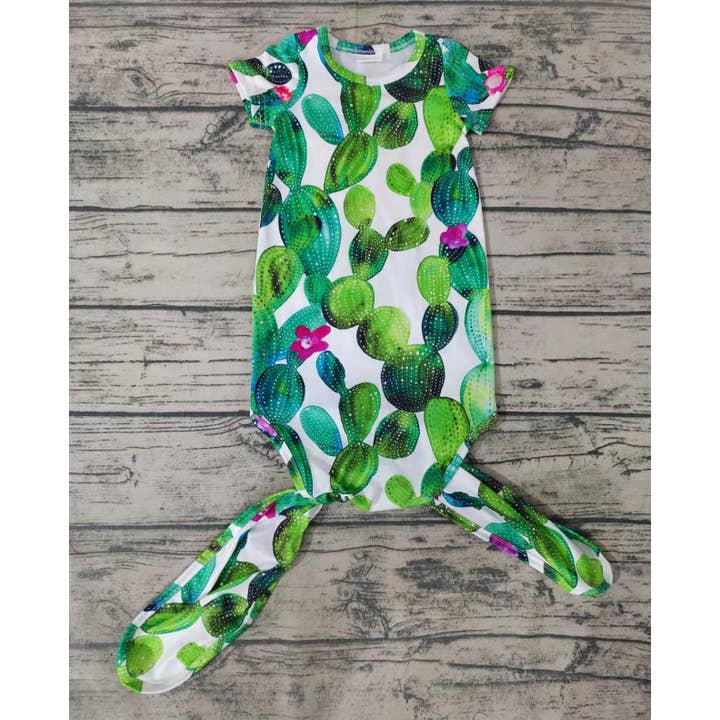 Aier Wholesale - Wholesale Babygown - Baby - Baby newborn western green cactus gown1