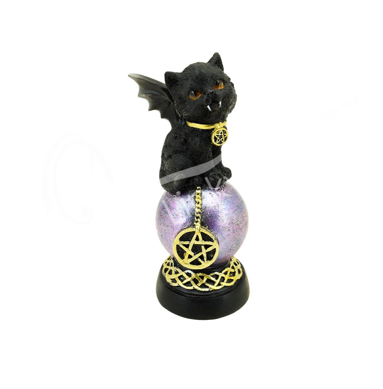 Oceanic Linkways Inc – wholesale Spiritual stone/crystal – Statue - Black Cat On Purple Sphere 1.95"L X 1.80"W X 4.45"H