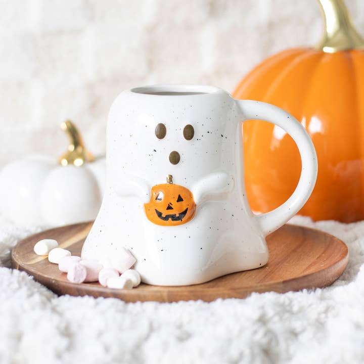Something Different Wholesale - Wholesale Coffee Mug - Ghost Shaped Halloween Mug with Pumpkin