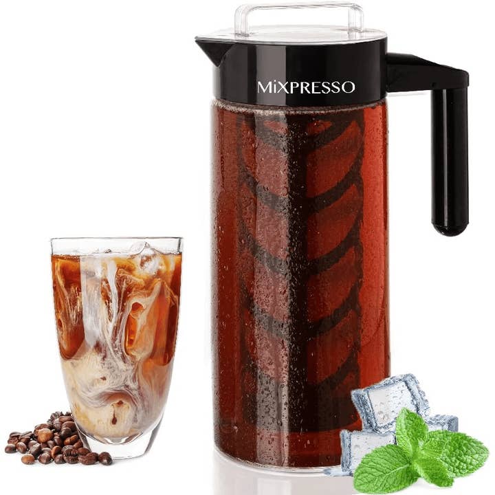 Mixpresso Cafetière à Froid pour Café Glacé et Thé Glacé, Carafe en Verre de 44 oz pour Café Froid, Infuseur à Thé pour Thé en Feuilles Libres pour la vente par Mixpresso