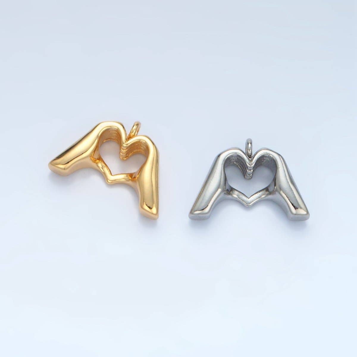 Aim Eternal - Wholesale Individual Charm/Pendant - 24K Gold Filled Heart Hand Gesture Multidimensional Charm in Gold & Silver | E3723