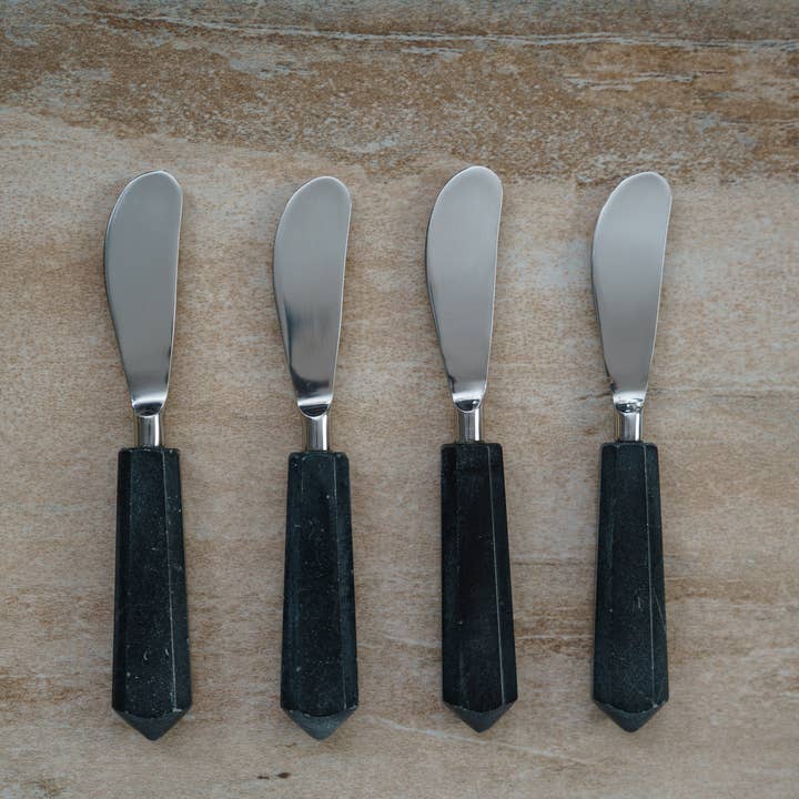India Handicrafts Inc - Wholesale Cheese Spreader - Black Marble Spreaders Set1