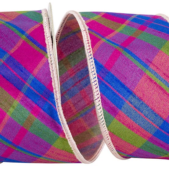 Magenta Plaid Diagonal Dupioni Deluxe Wired Edge, Magenta 1 for wholesale by RELIANT RIBBON
