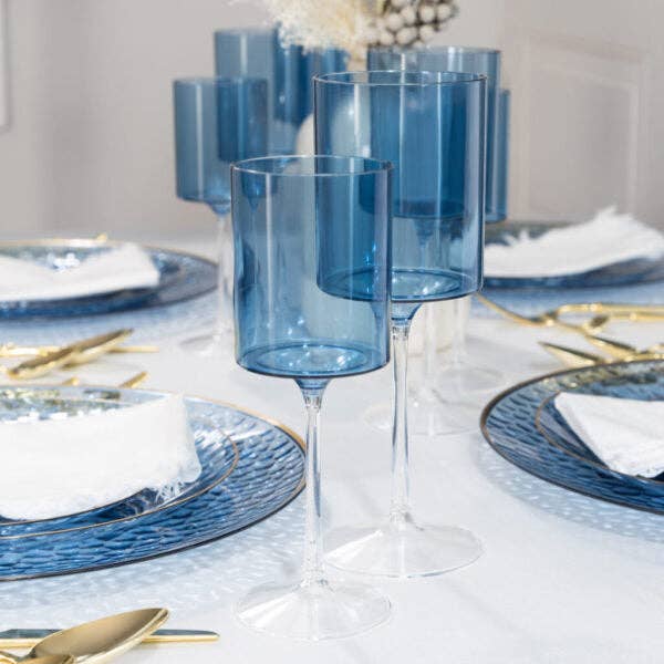 Posh Setting - Wholesale Wine Glass - Two Tone 9 Oz Blue/Clear Plastic Wine Goblets - 5 Count1