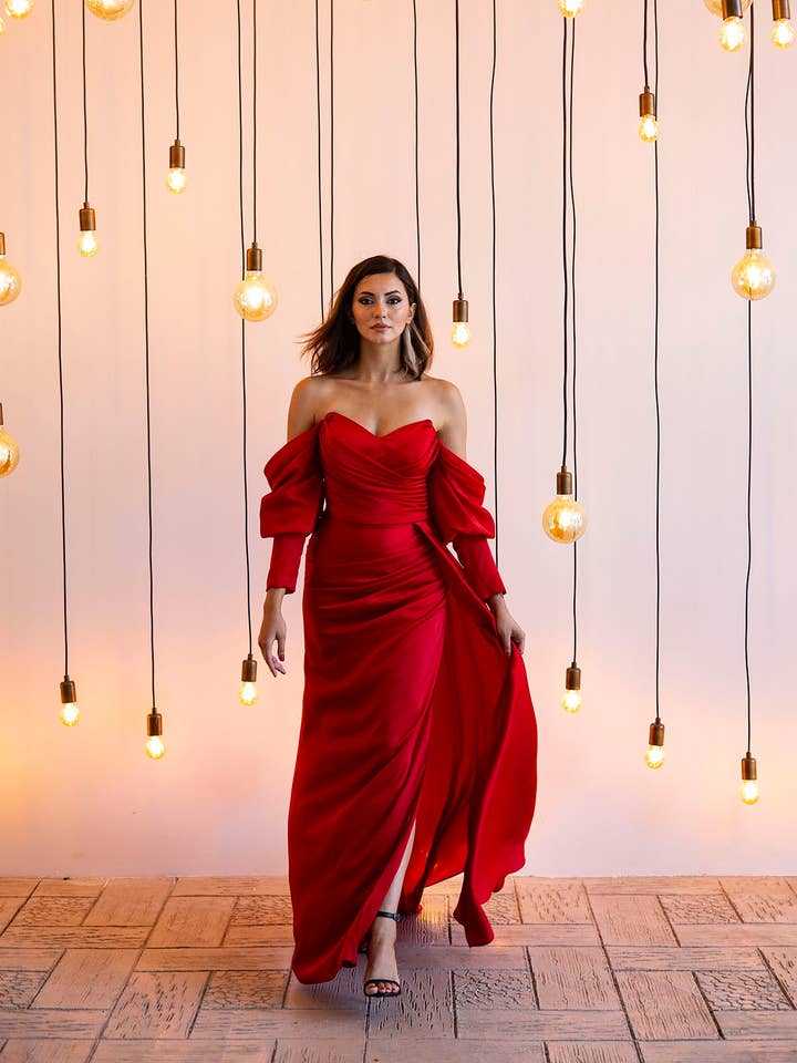 Green Long Satin Evening Dress, Prom Dress, for wholesale by fashionbyoz