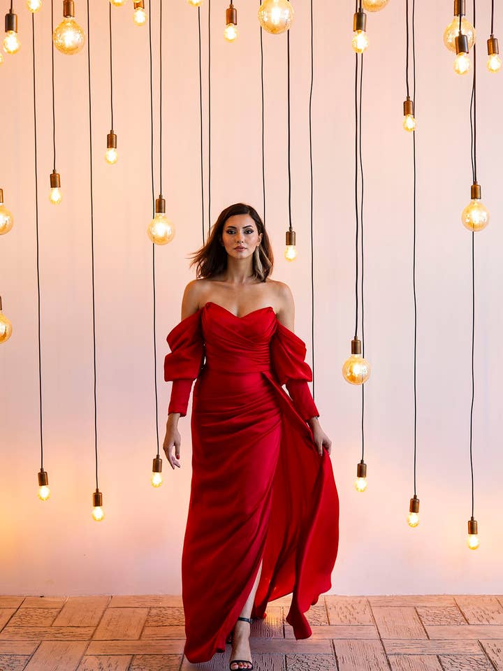 Green Long Satin Evening Dress, Prom Dress, for wholesale by fashionbyoz