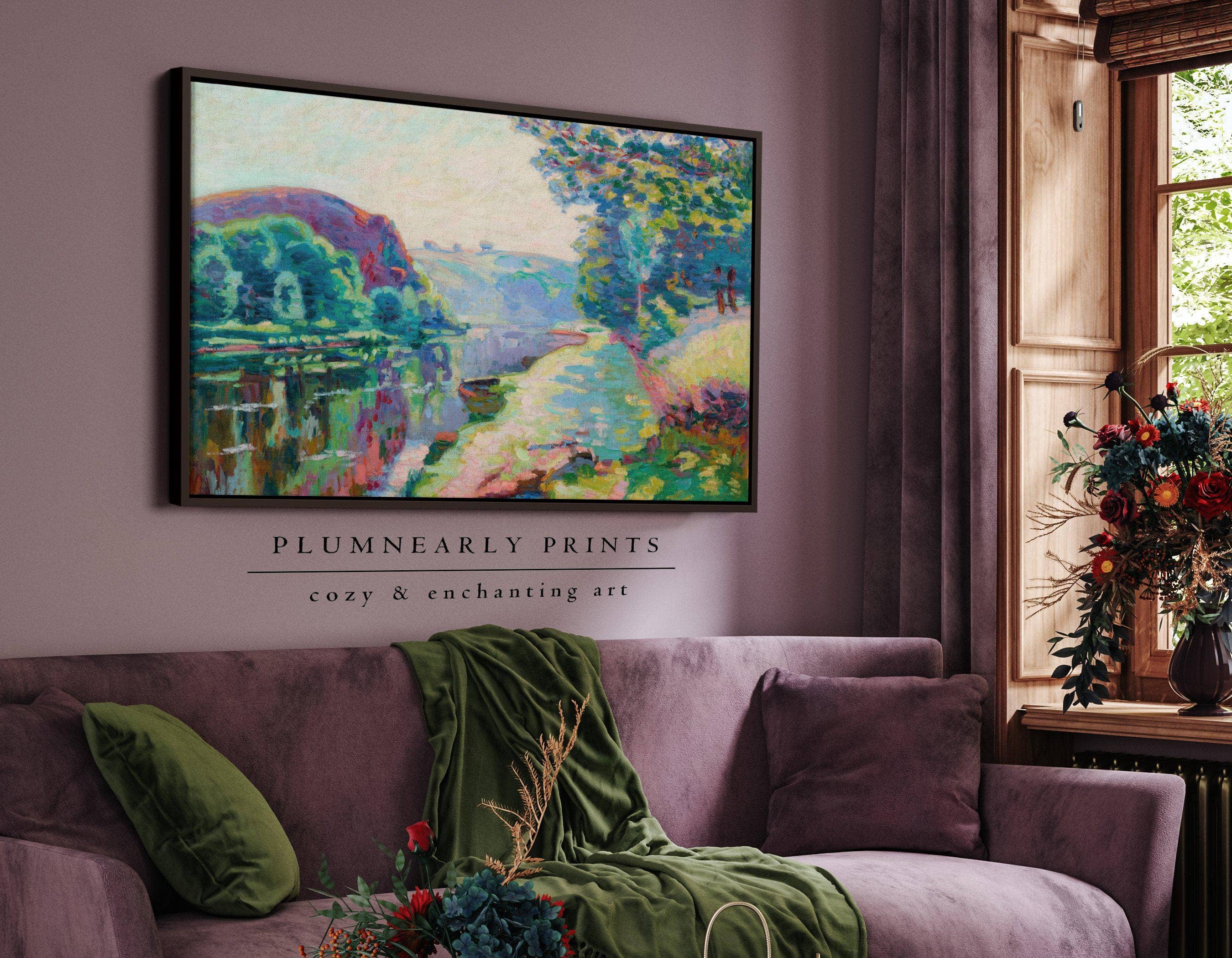 Plumnearly Prints - Wholesale Canvas Art - Periwinkle Purple Landscape Painting Framed Canvas Art 353