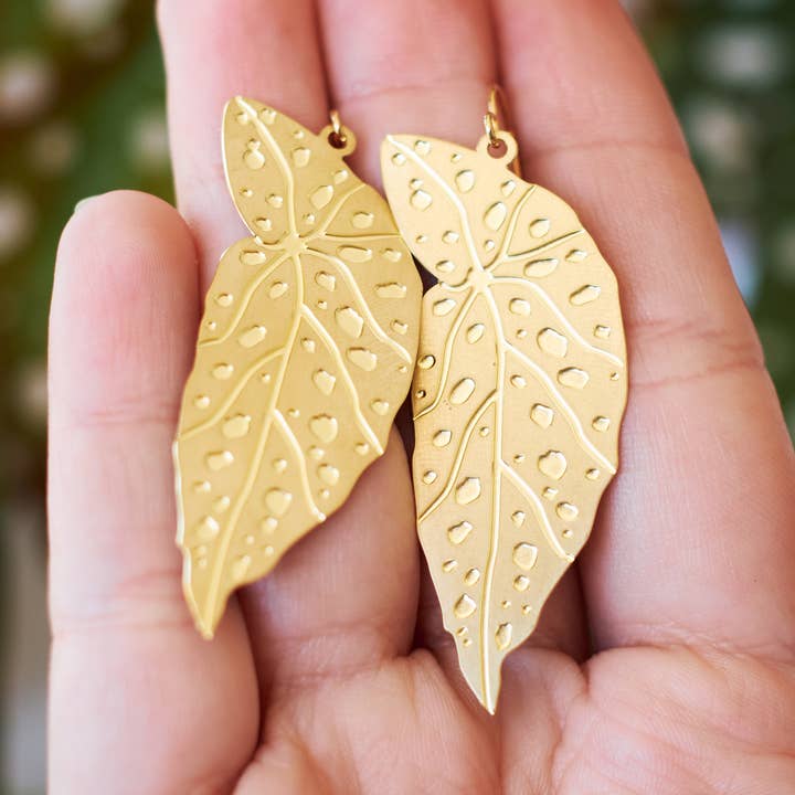Polka Dot Begonia Leaf Earrings for wholesale by A Tea Leaf Jewelry