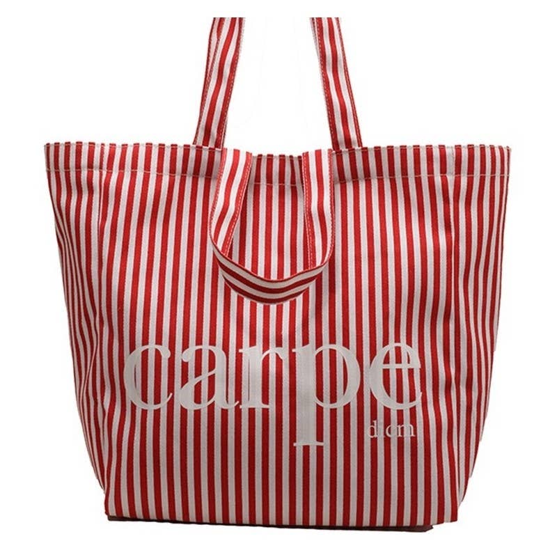 UZ Wholesale Store - Wholesale Tote Bag - Women's - Striped Letter Canvas Tote Bag with Large Capacity8