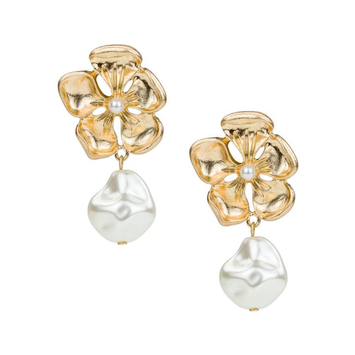 Flower Pearl Drop Post Earrings - French Garden Collection for wholesale by Patricia Nash