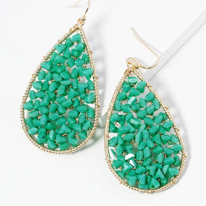 Mestiere Jewelry - Wholesale Dangle Earrings - Faceted Glass Beads Wire Wrapped Teardrop Dangle Drop Earrings