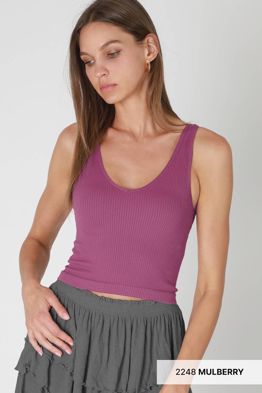 NIKIBIKI - Wholesale Knit Top - Women's - NS7575 - V Neck Ribbed Crop Top1