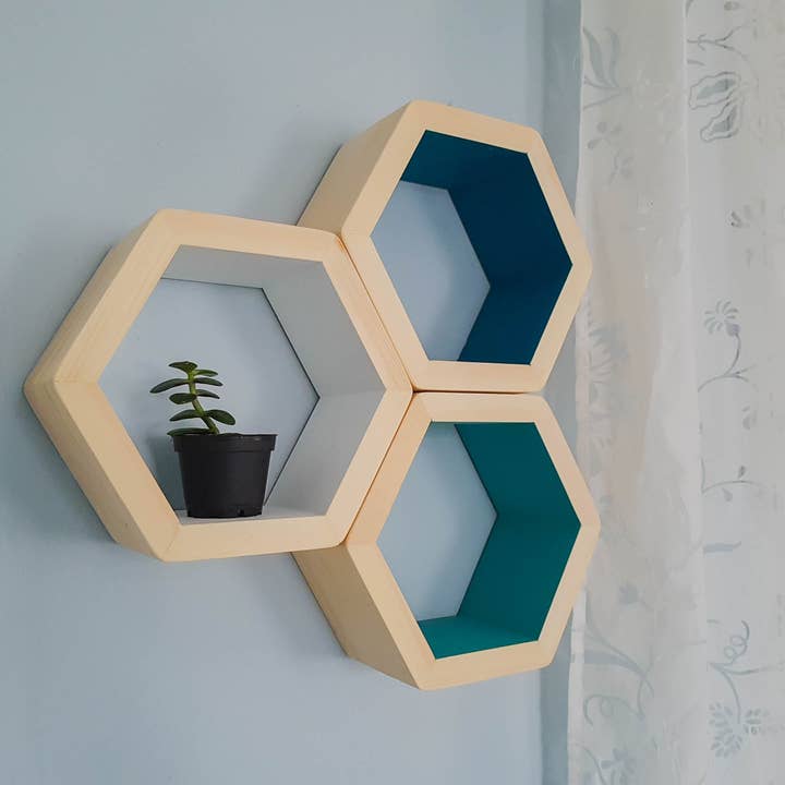 Hexagon Floating Shelf | Stylish & Functional | 8" Size for wholesale by Wood Chip Decor
