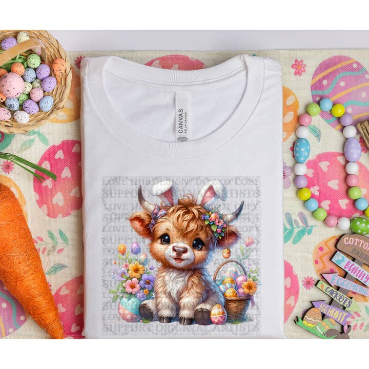 5449 - Highland Cow Påske *DTF* for engroshandel hos It's Transfer Time