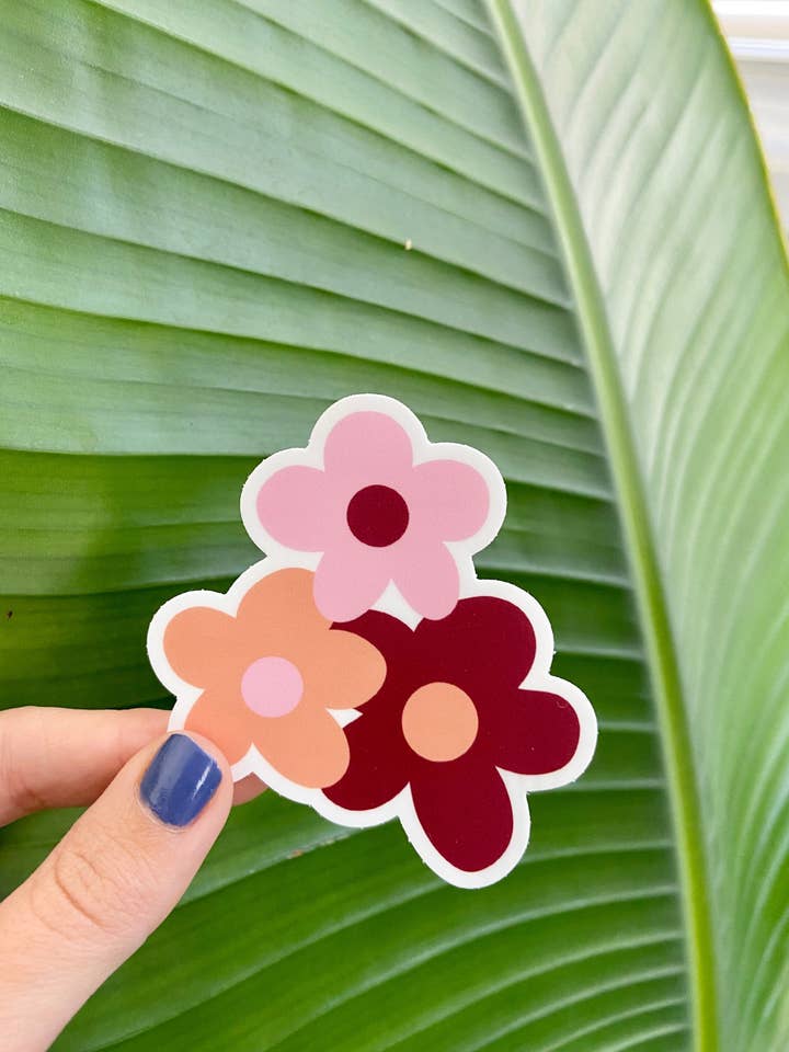 Retro Daisies Sticker, Pink and Red for wholesale by Alex Daley Designs