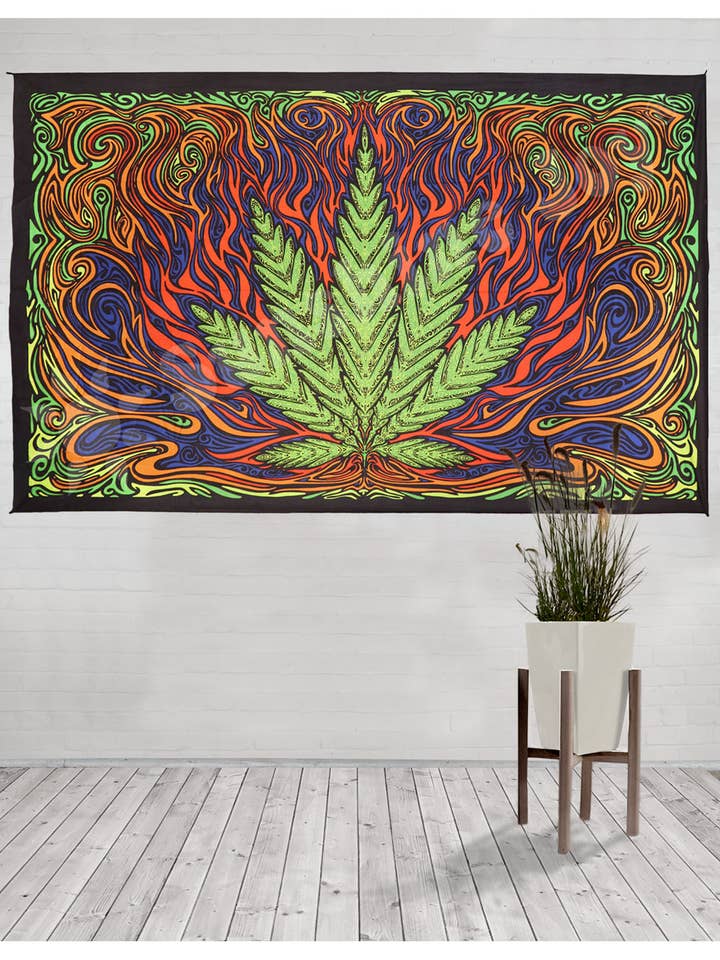 3D Tapisserie Hot Leaf Smoke Shop Wandbehang, verpackte Wandteppiche für den Großhandel von Sunshine Joy