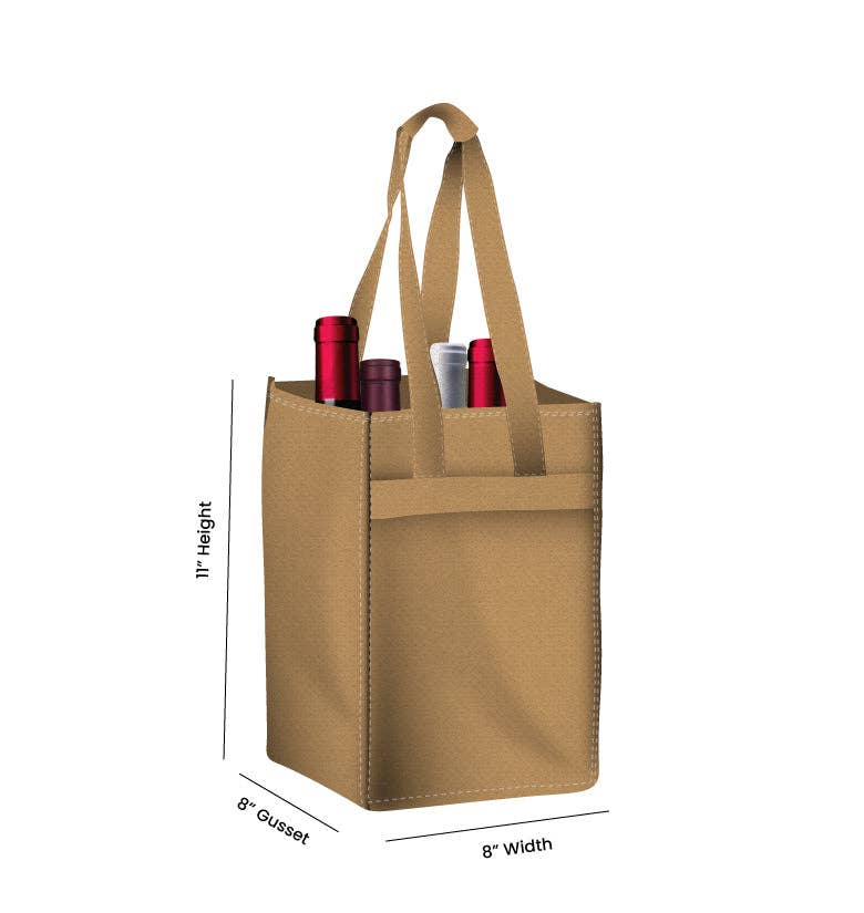 Non Woven Totes - Wholesale Wine Tote - Reusable 4-Bottle Wine Tote Bag-8x11x8 with Bottom Gusset | Custom Printed Wine Totes12