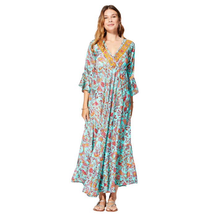Aller Simplement - Wholesale Jurk - Dames - LANGE ZOMERJURK MET 3/4 MOUWEN MCMAXI0657B