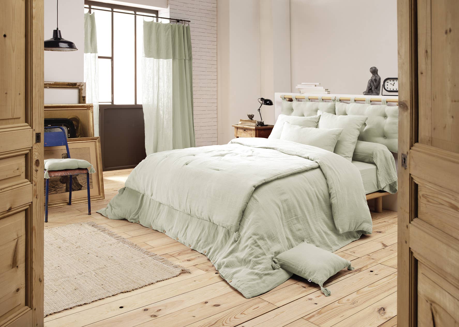 L'effet Papillon – Fronha de cama/decorativa por atacado – L'effet Papillon GAÏA Fronha de Algodão Vert d'eau 50 x 70 cm2