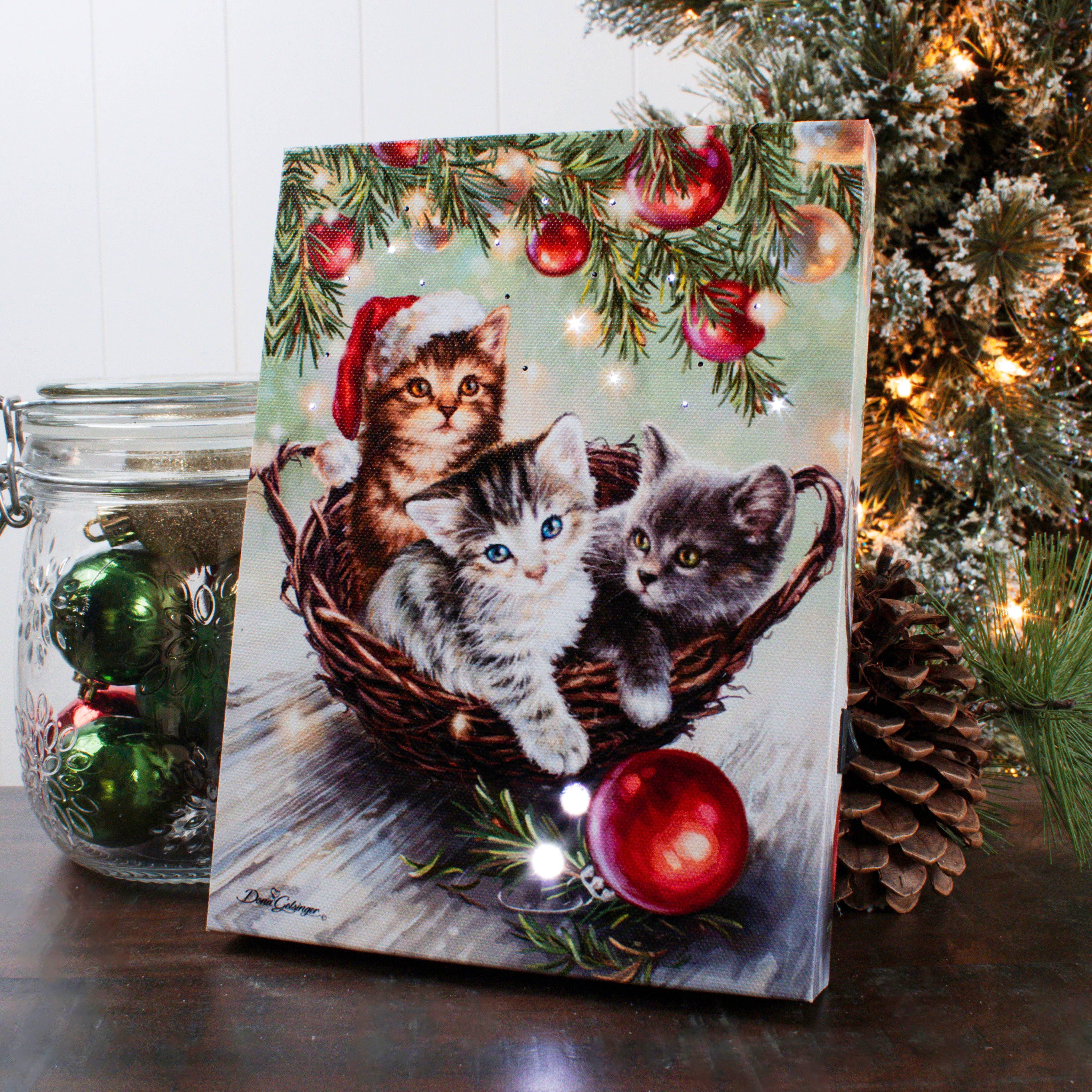Glow Decor - Wholesale Christmas Decoration - Christmas Kittens 8x6 Lighted Tabletop Canvas0