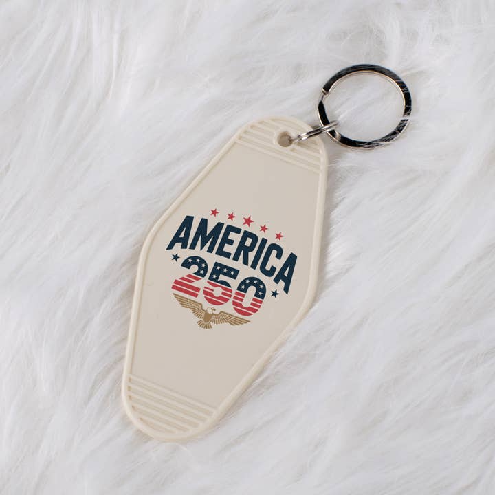 Stars and Stripes America 250 Motel Keychain for wholesale by God And Glory Gifts