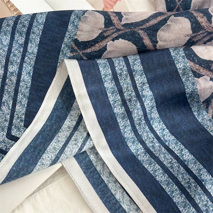 SueSilkHK – wholesale Scarf – Women's – 65cm Blue Lily of the Valley Mulberry Silk Scarf – Elegant Square Silk Shawl for Women, Fresh & Versatile Accessory4