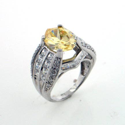 Silver Insanity - Wholesale Single Stone/Solitaire Ring - Sterling Silver Canary CZ Solitaire Ring Size 6