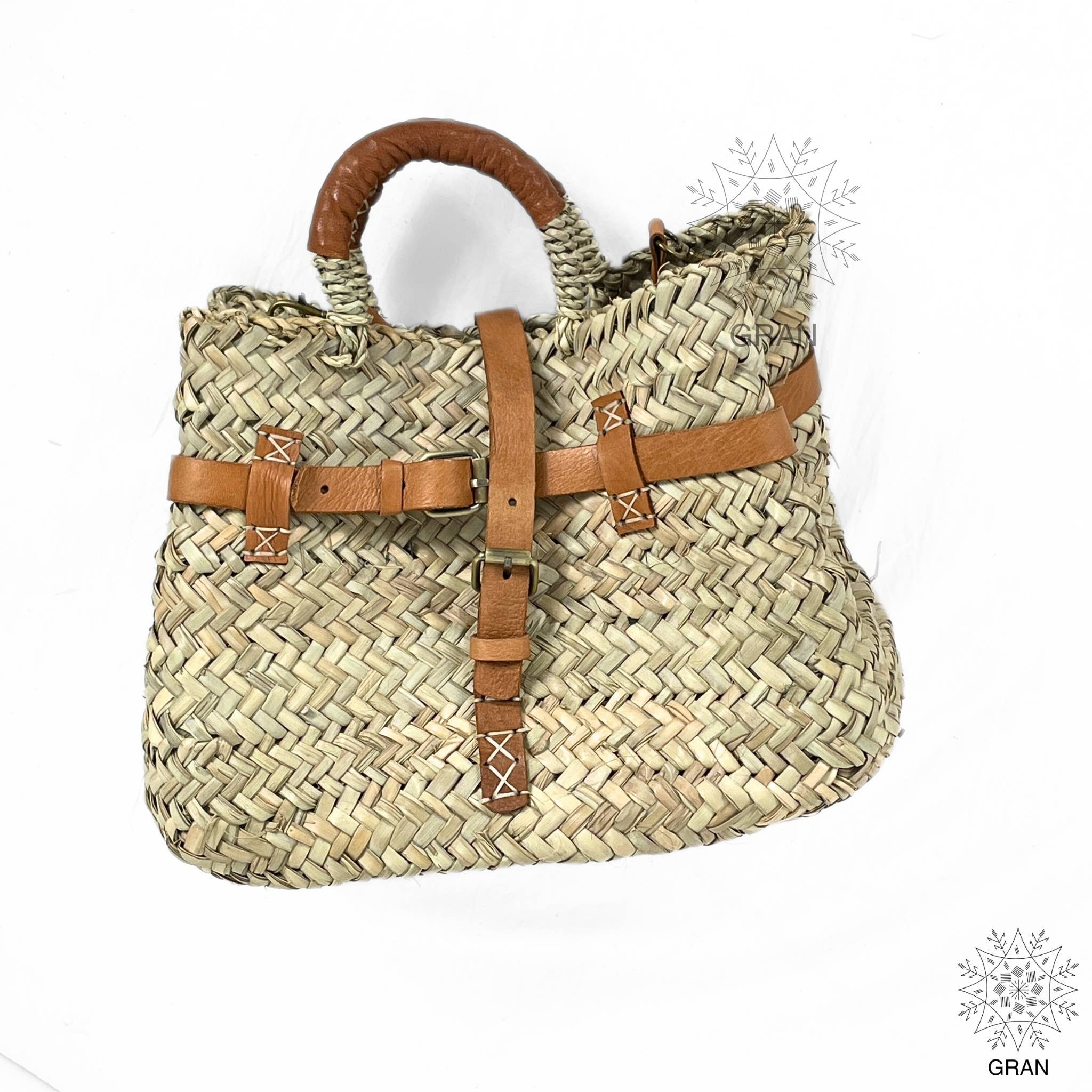 Gran Wholesale - Vendita all'ingrosso Borsa da spiaggia - Borsa di paglia con doppio manico in pelle, borsa mercato francese0