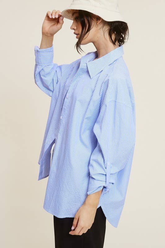 Mimosa - Wholesale Button Down Shirt - Women's - Oversized Striped Long Sleeve Button Down Shirt2