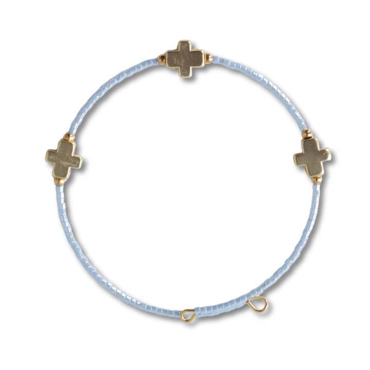 Lenny & Eva - Wholesale Bangle Bracelet - Faithful Cross Bangle-Sky Blue, Cross Bracelet | Christian