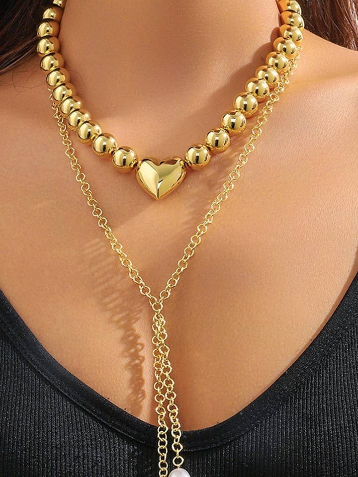 PUFFY HEART BALL CHAIN NECKLACE | 40NK9484 for wholesale by JOSSLYN by wall to wall