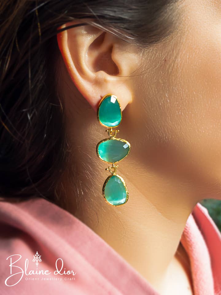 Pendientes de Verano de Piedra Natural de Aguamarina Ojo de Gato | Hecho a Mano para venta al por mayor de BlaineDor