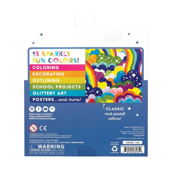 OOLY - Wholesale Markers - Kids & Baby - Rainbow Sparkle Glitter Markers - Set of 15