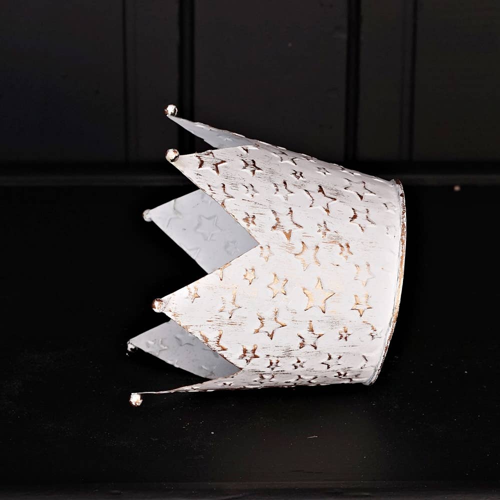 Holiday Depot Inc. - Wholesale Decorative Tabletop Object - M32813-Vintage white metal Crown container w. star (5inH)1